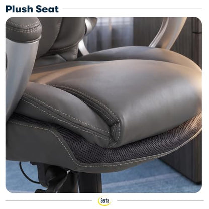Serta Bryce Executive Office Chair - Ergonomic Computer Desk Chair with Patented AIR Lumbar Technology - Adjustable Height - Memory Foam Body Pillows - 360° Swivel Rolling Base - Bonded Leather - Gray - color: Grey