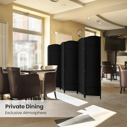 6 Panel Folding Room Divider,Woven Privacy Screen,Black | Solid wood frame, handcrafted diamond pattern, 6FT tall, extends to 94.5 inches wide, no assembly required - color: Black, size: 6-Panel