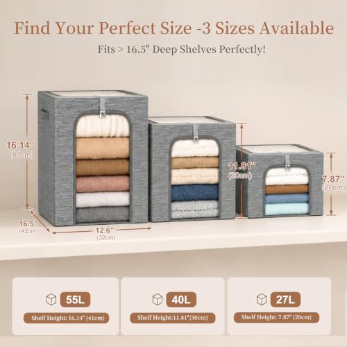 GoMaihe Baby Clothes Storage Bins with Metal Frame 27L 6-Pack Grey | Kids Toddler Child Clothing & Towels Small Items, Closet Top Shelf Boxes, Collapse-Proof Stackable, Clear Window Dual Access - color: Gray, size: 27L
