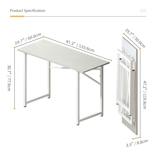 Lutown-Teen Folding Desk 47 inch No Assembly Required, White | Home Office Table for Small Spaces, Writing Gaming Computer Camping Desk - color: White, size: 47 Inch