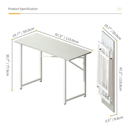 Lutown-Teen Folding Desk 47 inch No Assembly Required, White | Home Office Table for Small Spaces, Writing Gaming Computer Camping Desk - color: White, size: 47 Inch