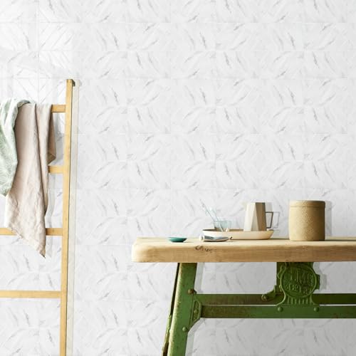 STICKGOO Herringbone Peel and Stick Backsplash, White Marble, 10 Sheets | 12.6 x 9.7 in, Thicker Rectangular Vinyl Stick-On Wall Tiles, Easy Alignment, Waterproof, Easy to Clean, Kitchen/Bathroom - color: White Marble, size: Pack of 10