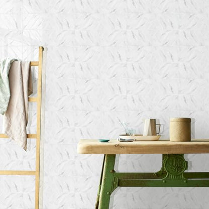STICKGOO Herringbone Peel and Stick Backsplash, White Marble, 10 Sheets | 12.6 x 9.7 in, Thicker Rectangular Vinyl Stick-On Wall Tiles, Easy Alignment, Waterproof, Easy to Clean, Kitchen/Bathroom - color: White Marble, size: Pack of 10