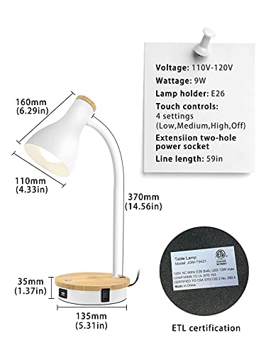 LALISU Metal Desk Lamp Wireless Charging Table Lamp Touch Reading Lights Arc Desk Lamps for Bedroom, 3 Way Dimmable Bedside Lamp with USB Charging Ports Lamp for Study Room and Office (White) - color: White