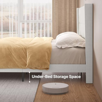 Gizoon King Bed Frame with Wingback Headboard, Upholstered Platform Bed | Bed Frame with Padded Headboard,Wooden Slats, Noise-Free, No Box Spring Needed, Easy Assembly,White - color: White, size: King