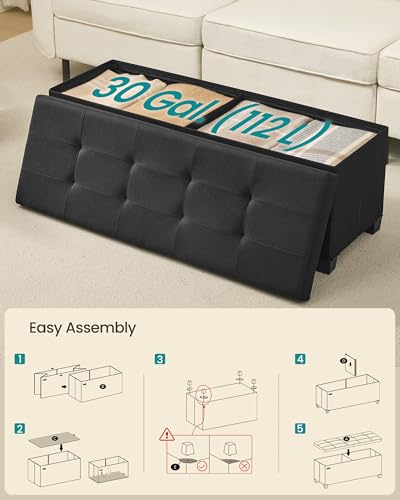 SONGMICS Storage Ottoman Bench with Legs, Folding Ottoman Foot Rest with Flipping Lid, Bench with Storage, for Living Room, Bedroom, Entryway, Linen-Look Fabric, 43.3 Inches, Ink Black ULSF079BH01 - color: Ink Black, style: with Flipping Lid