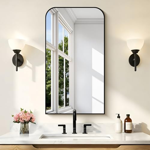 COFENY Bathroom Mirror, 20x40 inch Black Rectangle Wall Mounted Mirror with Thin Frame, Bathroom Vanity Mirrors for Over Sink, Entryway, Living Room, Bedroom - color: Black, size: 40"L x 20"W