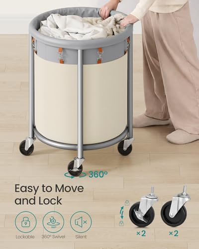 SONGMICS Laundry Basket, Rolling Steel Frame with 2 Locking Wheels, 110 L | Heavy-Duty Laundry Hamper Cart with Removable Bag, Dove Gray and Cream White, URLS002GD02 - color: Dove Gray + Cream White, size: 110 L (1-Section)