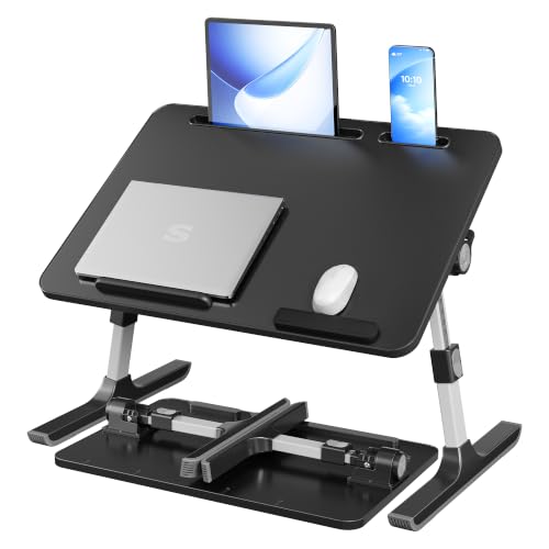 SONGMICS Bed Laptop Desk, Adjustable Laptop Desk for Bed with 8 Heights, Portable Foldable Bed Table, for Bedroom and Living Room, 23.6 x 15.7 x 9.8 Inches, Ink Black ULLD118B101 - color: Ink Black, size: 23.6"Dx15.7"Wx(10.4-15.2)" H