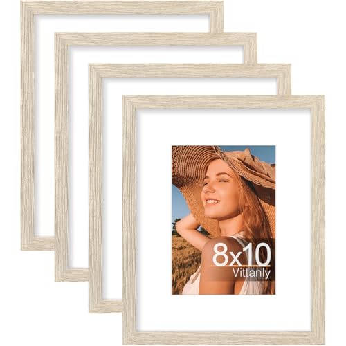 Vittanly 8x10 Picture Frames Set of 4, for Wall or Tabletop, Light Natural | Display Pictures 5x7 with Mat or 8x10 without Mat, Engineered Wood with Shatter Resistant Plexiglass, Wall Gallery Frames - color: Light Natural, size: 8x10
