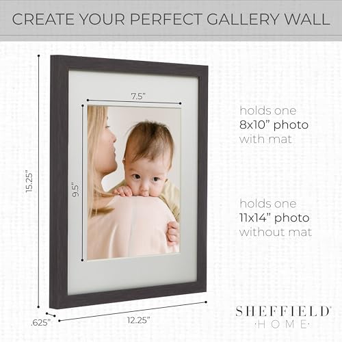 Sheffield Home 9 Piece Gallery Wall Frame Set, 11x14 Inch, Dark Oak - color: Dark Oak, size: 11x14 Inch