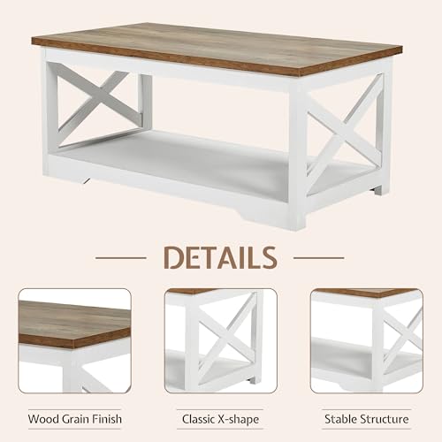 3 Piece Living Room Table Set with Barn Door, Distressed White | Includes Coffee Table and 2 End Tables, Charging Station &USB Ports, Rustic Farmhouse Style, Living Room Furniture Set - color: Distressed White