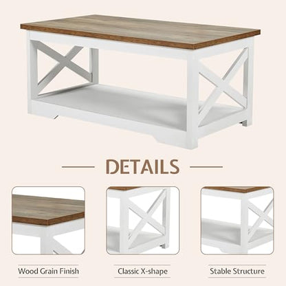 3 Piece Living Room Table Set with Barn Door, Distressed White | Includes Coffee Table and 2 End Tables, Charging Station &USB Ports, Rustic Farmhouse Style, Living Room Furniture Set - color: Distressed White