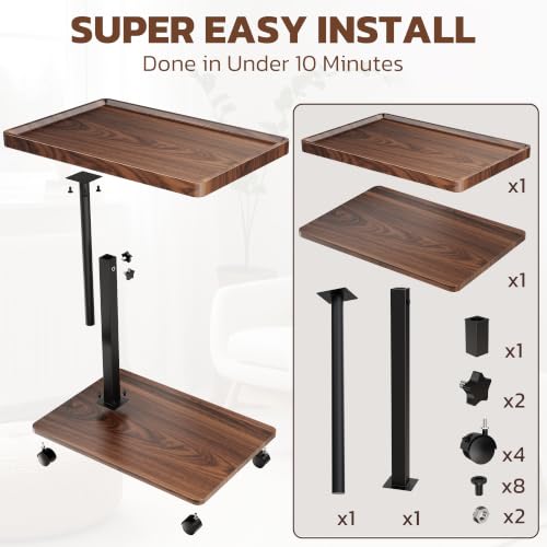 Large C-Shaped End Table, Swivel TV Tray, Couch Side Table Walnut | Adjustable Height 360° Swivel, Slide Under Sofa, Multi-Use Couch/Bed/Overbed Table, Small TV Dinner Tray For Couch Dining - color: Dark Walnut