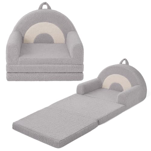 Blissful Diary Kids Couch, 2-in-1 Soft Kids Sofa, Kids Sofa Chair, Comfy Kids Furniture for Playroom, Reading & Play, Rainbow Gray - color: Rainbow Gray