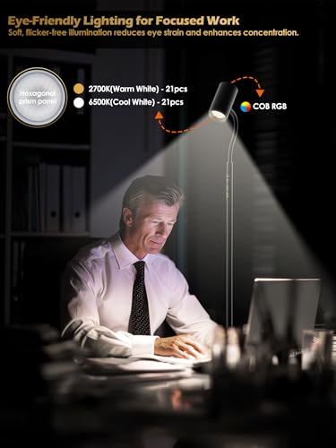 17W LED Reading Floor Lamp with Remote, 67" Dimmable Standing Lamp | Dual-Side Reading Light & Mood Light, 4 Color Temps 7 Brightness, Touch & Remote Control, Adjustable Gooseneck, Task lamp - style: 2-in-1 Lamp (H2)