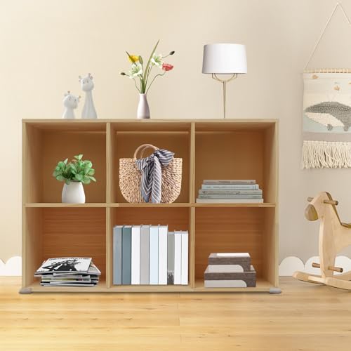 6-Compartment Solid Wood Bookcase, 2 Tier Wooden Cube Shelf Bookcase Floor Standing Bookshelf, Storage Cubes Organizer Storage Cabinet for Living Rooms, Bedrooms, Study Rooms - size: 6-Compartment