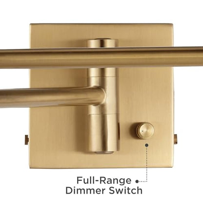 Black Bell Alta Square Warm Gold Swing Arm Wall Lamp Light Fixture | Antique Brass Plug-In Stretch Fabric Shade for Bedroom Bedside House Reading Living Room Home Hallway
