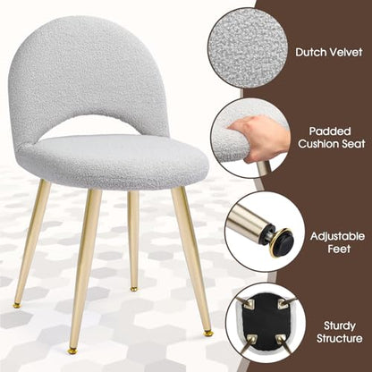 Vanity Chair with Back, Boucle Upholstery Armless Makeup Stool | Gray Vanity Stool with Gold Metal Legs for Bedroom Living Room Kitchen Dinning Room (Gold and Light Gray) - color: Gold and Light Gray