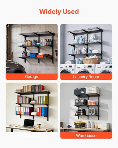 VEVOR 3-Tier Heavy Duty Wall Garage Shelving, 1 x 3 ft Steel Wall Mounted Shelving Unit, 11 x 36 Inch Per Shelf Floating Storage Metal Rack for Garage with 450 lbs Total Weight Capacity, Black - size: 1×3 ft