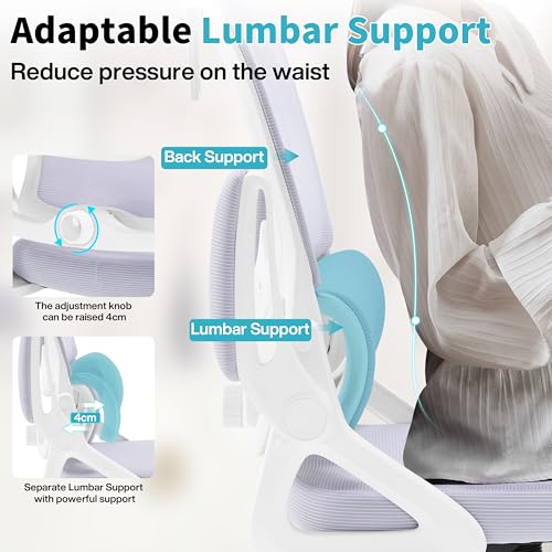 Ergonomic Office Chair,Mesh Office Chair with Lumbar Support,High Back Desk Chair with Flip-up Arms,400 lbs Big and Tall Computer Chair with Headrest,Comfy Desk Chairs (Lavender) - color: Lavender