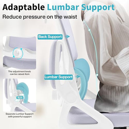 Ergonomic Office Chair,Mesh Office Chair with Lumbar Support,High Back Desk Chair with Flip-up Arms,400 lbs Big and Tall Computer Chair with Headrest,Comfy Desk Chairs (Lavender) - color: Lavender