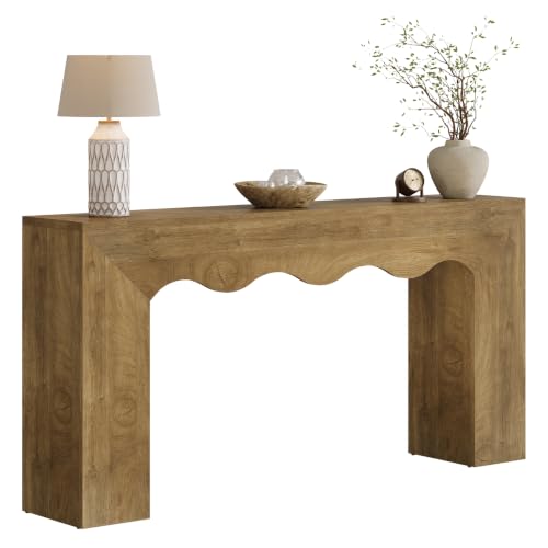 Tribesigns 63" Farmhouse Console Table, Wooden Couch Table Behind Sofa with Storage, Long Entryway Sofa Station, Narrow Console Stand with Base, Hallway Stand for Entryway (1, Light Brown) - color: Light Brown