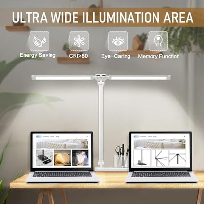 LED Desk Lamp for Home Office Desk Light Table Lamp 50 Lighting Modes Timer | Eye-Caring Desk Lamp with USB Adapter, Foldable Dual Swing Arm Architect for Reading, Study, Workbench - color: Silver