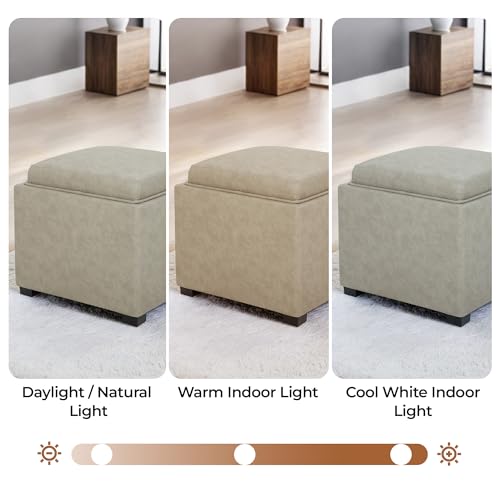 CHITA Storage Ottoman Cube with Tray Lid, Small Footstool with Storage, Square End Table for Living Room and Bedroom, Faux Leather in Stone Gray - color: Stone Gray