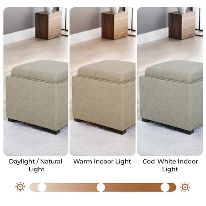 CHITA Storage Ottoman Cube with Tray Lid, Small Footstool with Storage, Square End Table for Living Room and Bedroom, Faux Leather in Stone Gray - color: Stone Gray