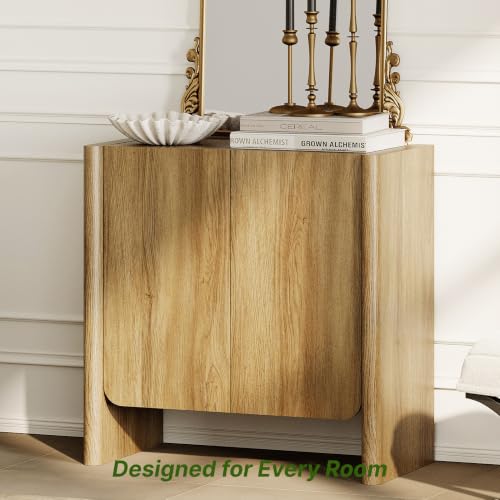 Buffet Cabinet, Coffee Bar Cabinet with Adjustable Shelf, Sideboard Storage for Living Room, Dining Room, Entryway, 31.5" W Rounded Wood Cabinet, Honey Brown - color: Brown