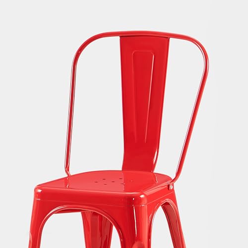 AC Pacific 18 Inch Seat Height Industrial Metal Dining Chairs, Stackable Kitchen or Bar Seat, Durable Modern Design, Versatile Accent Furniture, Set of 2, Red - color: Red, size: Set of 2