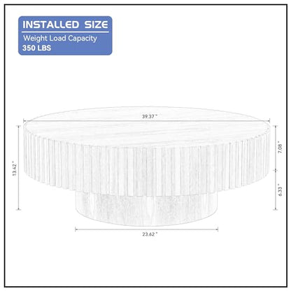 39.37'' Round Coffee Table for Living Room, Modern Wood Nesting Coffee Table Handcraft Circle Fluted Drum Coffee Table, Easy Assembly - color: Walnut, size: 39.37"x23.62"x13.42"