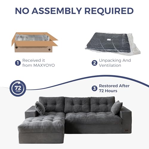 MAXYOYO Boneless Couch, 104-Inch L-Shaped Cloud Couch with Ottoman | Dark Grey Upholstered Sofa Features Layered Cushions and Flexible Modules with No Assembly, Ideal for Modern Living Rooms. - color: Dark Grey, size: 104" L Shape