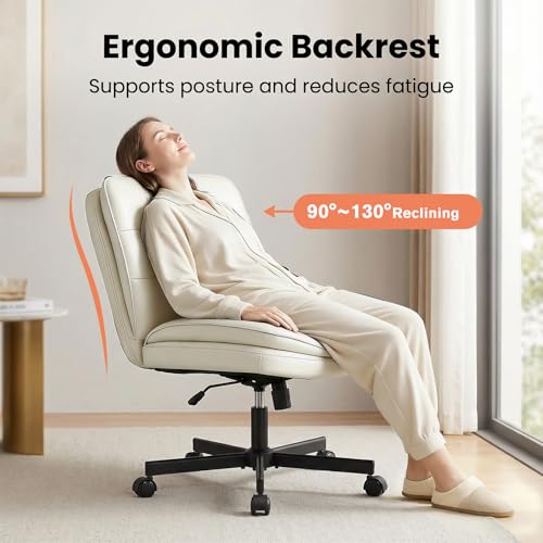 GTPLAYER Cross Legged Office Chair, Armless Desk Chair Cute Vanity Chair with Wheels Computer Chair Comfy Wide Office Chair Adjustable Swivel for Home Computer Task,Pu Leather Beige - color: Velvet-dark Gray, size: Small