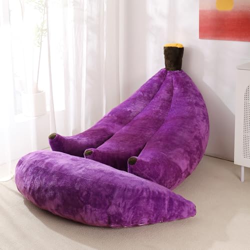 Banana Bean Bag Chair with Ottoman, Floor Sofa Bed with Footrest, Comfy Convertible Lounger for Adults, Plush Couch for Bedroom, Living Room or Dorm, L-Violet - color: Violet, size: Large