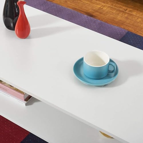 Panana 2-Tier Coffee Table Simple Couch Sofa Side End Table Tea Accent Table for Living Room Office, 39.4" x 15.7" x 15.7" (White) - color: White