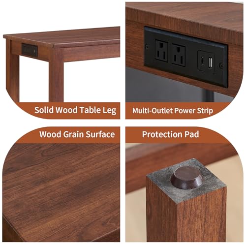 59" Dining Bar Table Set with Power Outlet, Behind Couch Sofa Table with 3 Padded Stools, 4 Piece Bar Table and Chairs Set for Living Room, Dining Room, Cherry - color: R3-cherry