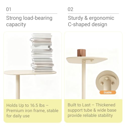 Modern C-Shaped End Table, Small Sofa Side Table Metal Side Table for Couch and Bed Snack Table Tray Table for Living Room Bedroom - color: Cream White