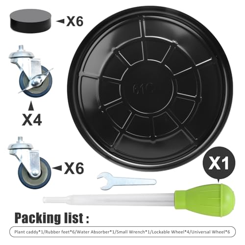 1 Pack 23 Inch Metal Plant Caddy With Lockable Wheels,Plant Stand Dolly for Heavy Planter,Wheeled Planter Saucer Tray,Rolling Plant Stand,Heavy-Duty Plant Caddy for Indoor and Outdoor(Black) - color: Black, size: 23 INCH 1PACK