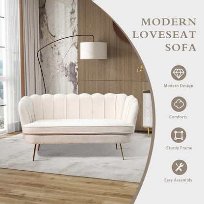Chifee & Vingol Upholstered Small Loveseat for Small Space with Golden Legs,Beige - color: Chenille-beige