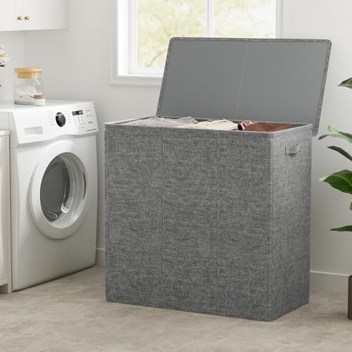 WOWLIVE 180L Laundry Hamper 3 Section, Large Laundry Basket with Lid | Dirty Clothes Hampers with Removable Bags and Handles, Collapsible Laundry Basket Organizer for Dorm Room, College, Grey - color: Grey, size: 180l (31.5"L x 12.5"W x 28"H)