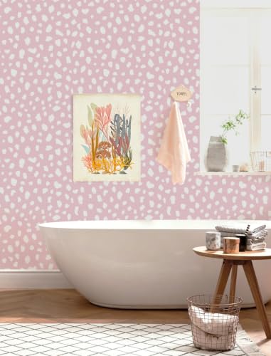 Yasinet Pink Wallpaper Boho Dots Peel and Stick Wallpaper Modern Removable for Girl Bathroom/Bedroom Pink and White Contact Paper Self Adhesive Waterproof Wall Paper Decro Vinyl 17.3" × 118 " - color: Pink/White, size: 17.3"×118.6''