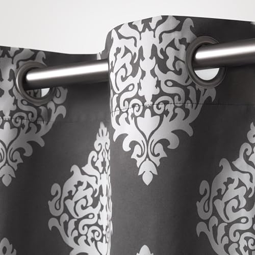 EXCLUSIVE HOME Medallion Room Darkening Blackout Grommet Top Curtain Panel Pair, 52"x96", Peacoat Blue - color: Peacoat Blue, size: 52"W x 96"L (Pack of 2)