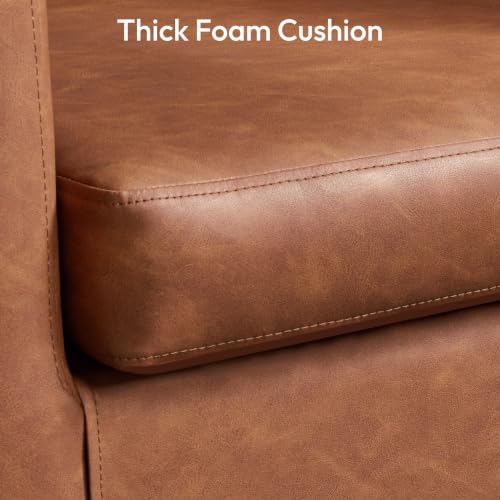 Yaheetech Barrel Accent Chair, Mid Century Armchair, Brown | Faux Leather Chair with High-Density Foam Seat, Upholstered Barrel Sofa Chair for Living Room Bedroom Waiting Room - color: Brown, size: Set of 1