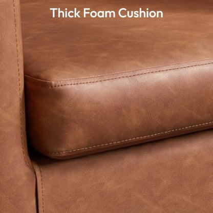 Yaheetech Barrel Accent Chair, Mid Century Armchair, Brown | Faux Leather Chair with High-Density Foam Seat, Upholstered Barrel Sofa Chair for Living Room Bedroom Waiting Room - color: Brown, size: Set of 1