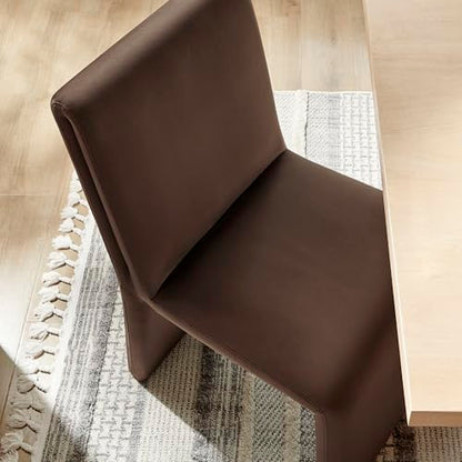 Modway Emory Upholstered Dining Side Chair in Chocolate - Single Armless Slipper Chair - Padded Performance Velvet Accent for Dining Room, Kitchen - color: Chocolate