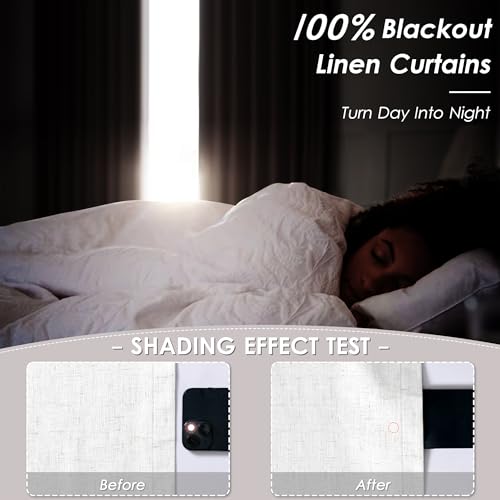 100% Blackout Linen 90 Inch Curtains for Bedroom Back Tab Cream Light Blocking Black Out Curtain for Living Room Thermal Insulated Neutral Boho Farmhouse Decor Ivory Natural Drapes 52x90, 2 Panels - color: Natural, size: 52"W x 90"L (Pack of 2)