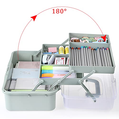 BTSKY 3-Layer Plastic Dividing Storage Box Craft Organizer and Storage | Portable Handled Art Supply Organizer with Adjustable Spacers Multipurpose Home Utility Box for Medicine Sewing(Haze Green) - color: Haze Green