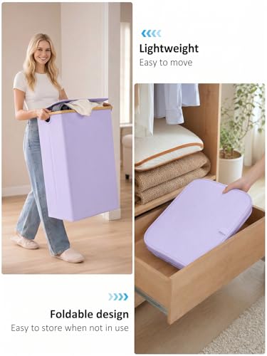 IEGrow Laundry Hamper with Lid,110L Laundry Basket with Mesh Bags,Purple | Dirty Clothes Hamper Basket with Bamboo Handle for Clothes Towels - color: Purple, size: 110L
